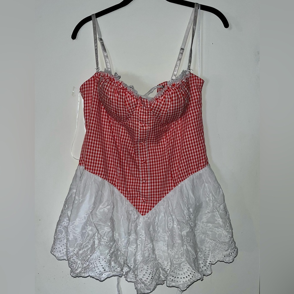 NWT Gingham Lace Romper